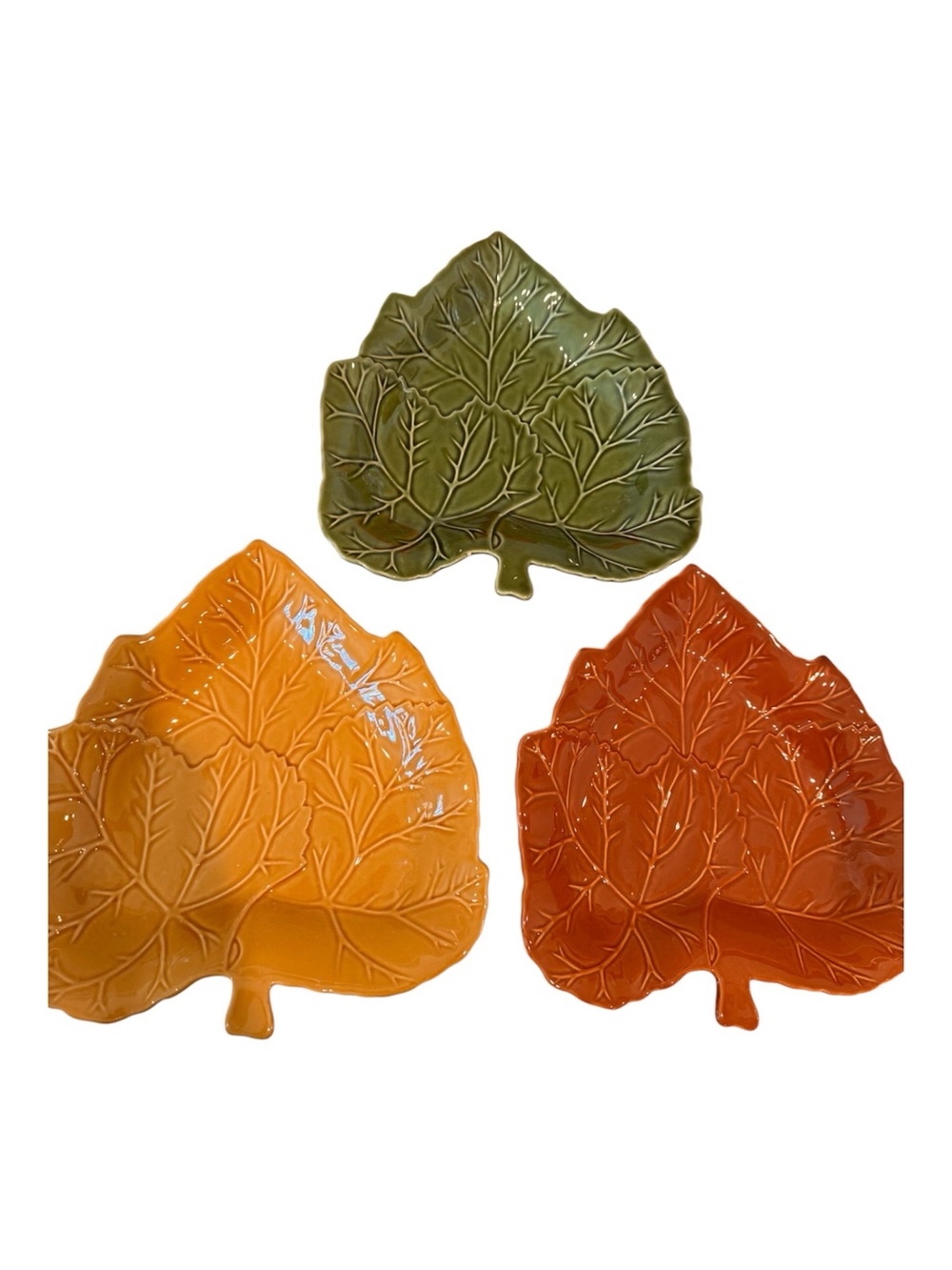Vintage Set 3 Lillian Vernon Leaf Plates Appetizers Serving Fall High Gloss